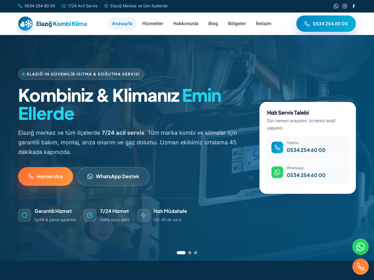 Elazığ Kombi Klima Servisi Web Sitesi - ENDLINE